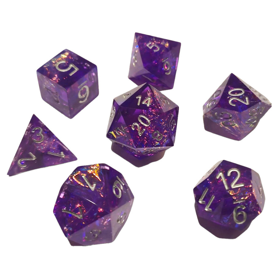 CHR60198 Sharp Resin Purple Nebula Dice - Set of 7