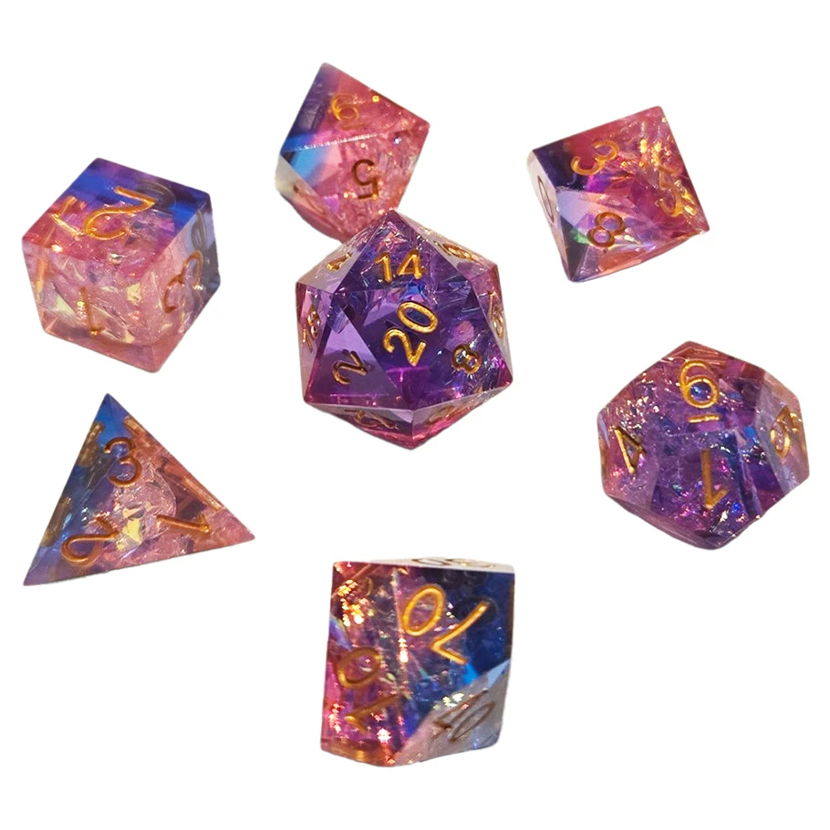 CHR60196 Sharp Resin Pink Blue Nebula Dice Game - Set of 7
