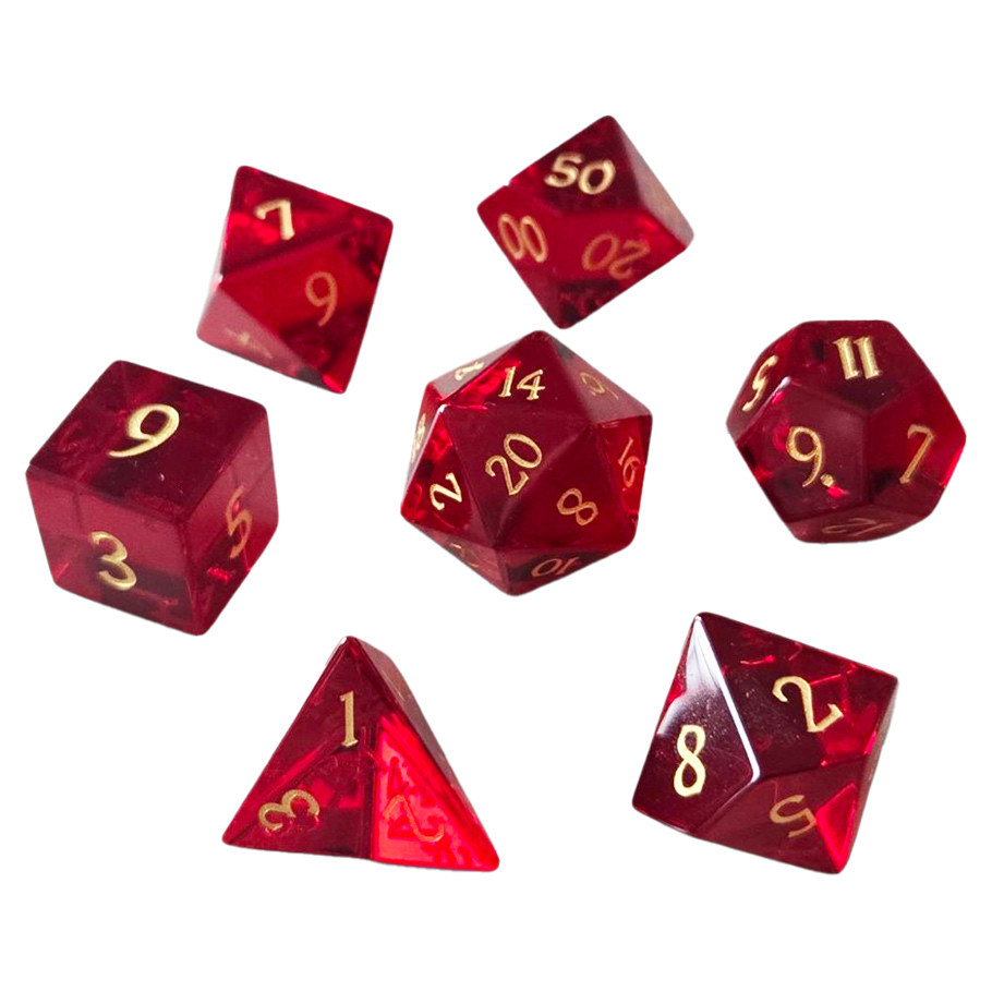 CHR60101 Gemstone Ruby Crystal Dice - Set of 7