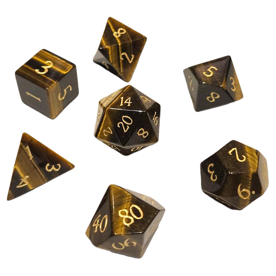 CHR60105 Gemstone Tigers Eye Dice - Set of 7