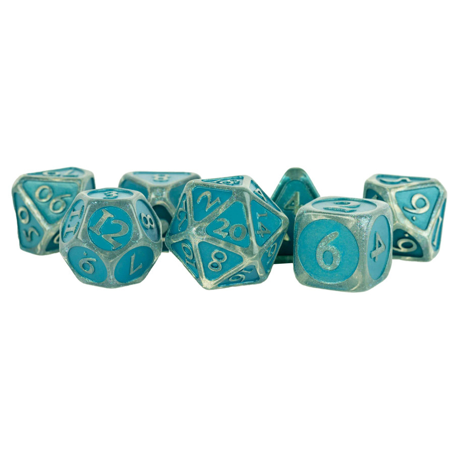 LIC762 16 mm Acrylic Ice with Blue Enamel Dice - Set of 7
