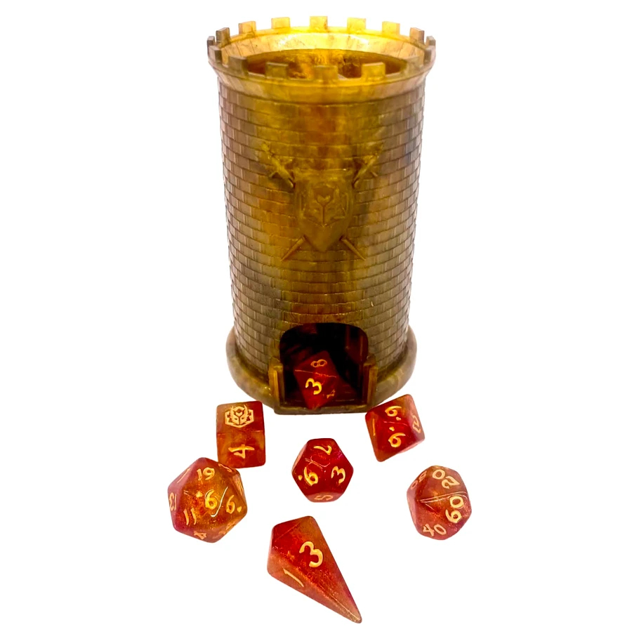 HYO0604 Pocket Citadel Mini Dice Tower, Gold with Black