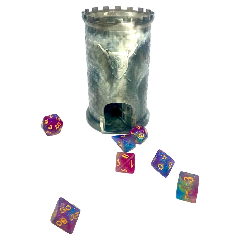 HYO0605 Pocket Citadel Mini Dice Tower, Black with White