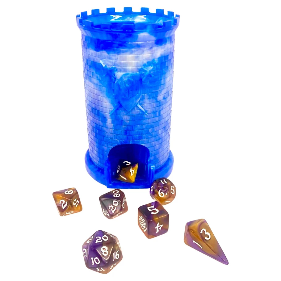 HYO0607 Pocket Citadel Mini Dice Tower, Blue with White