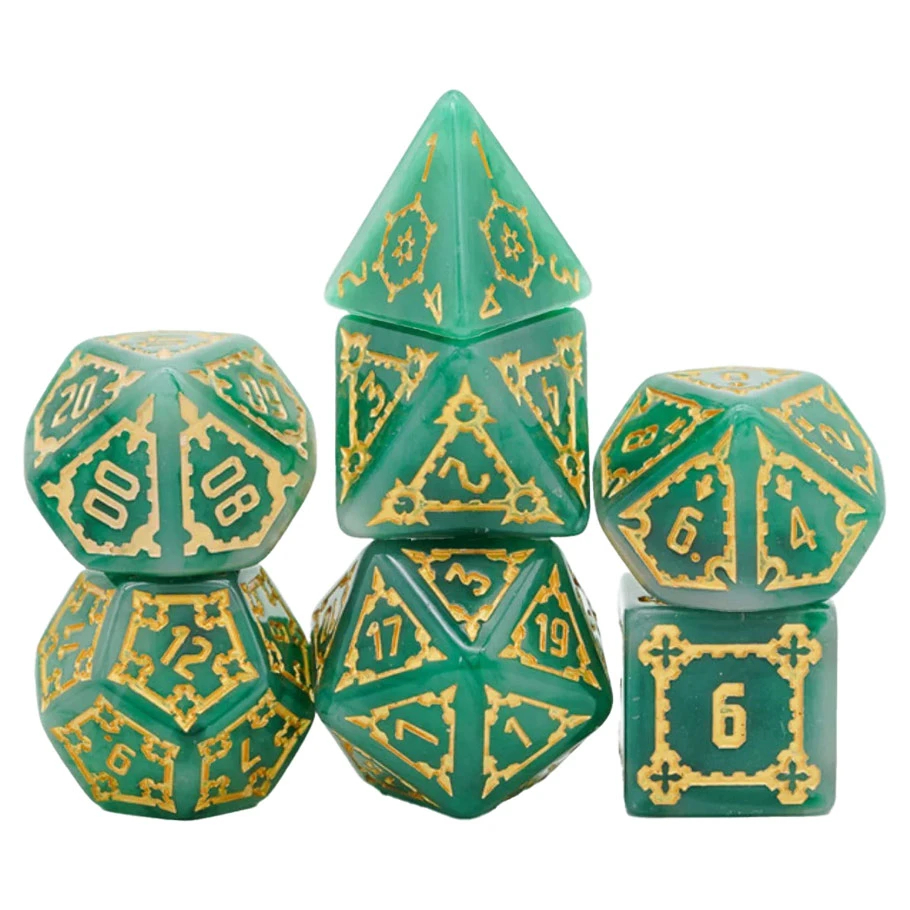 FBG1013 7-Set 25 mm Castle Dice, Green