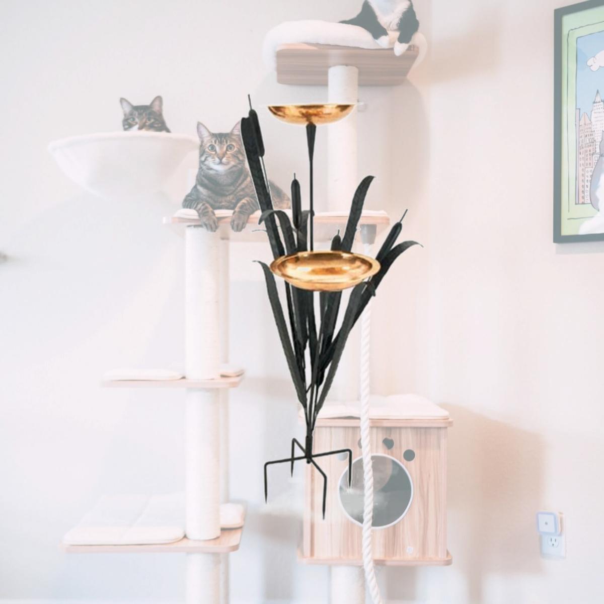 Picture of Achla CTBB-01 Double Cattail Bird Bath - Black Powdercoat