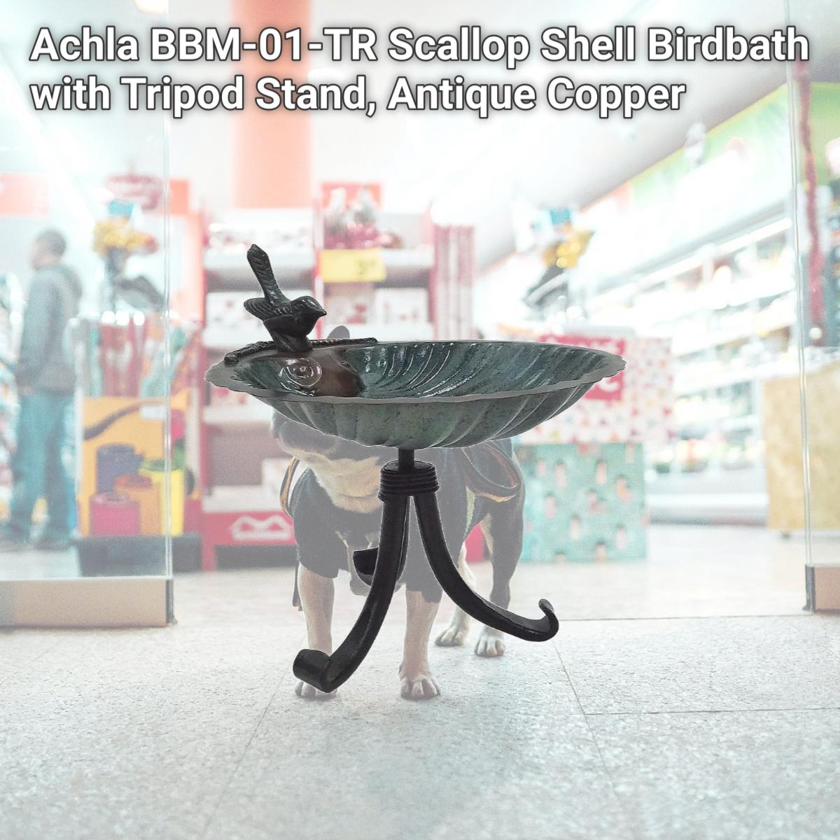 Picture of Achla BBM-01-TR Scallop Shell Birdbath with Tripod Stand, Antique Copper