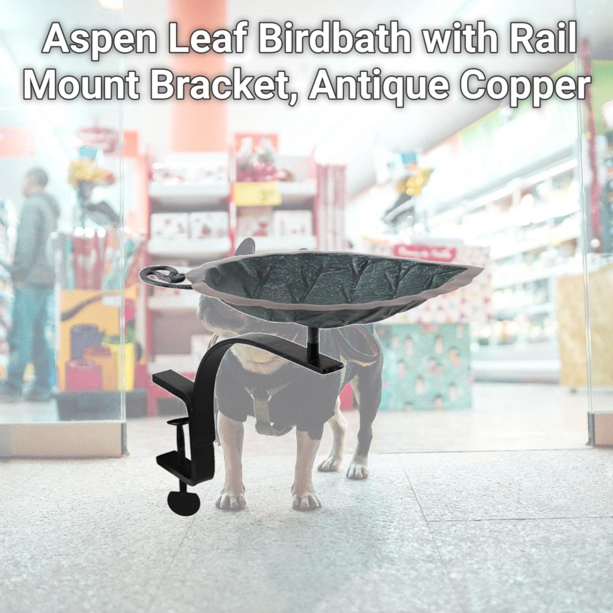 Picture of Achla BB-04-RM Aspen Leaf Birdbath with Rail Mount Bracket, Antique Copper