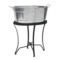 Picture of Achla C-51-S1 Classic Oval Galvanized Tub with Folding Stand&#44; Galvanized Steel & Black