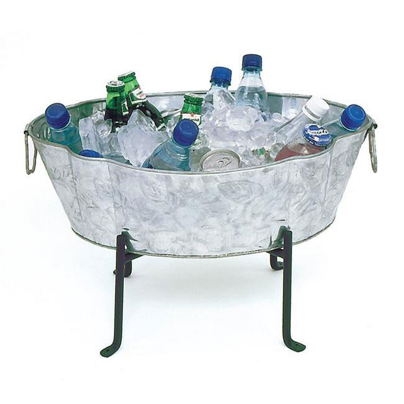 Embossed Oval Tub with Folding Stand, Galvanized Steel & Black
