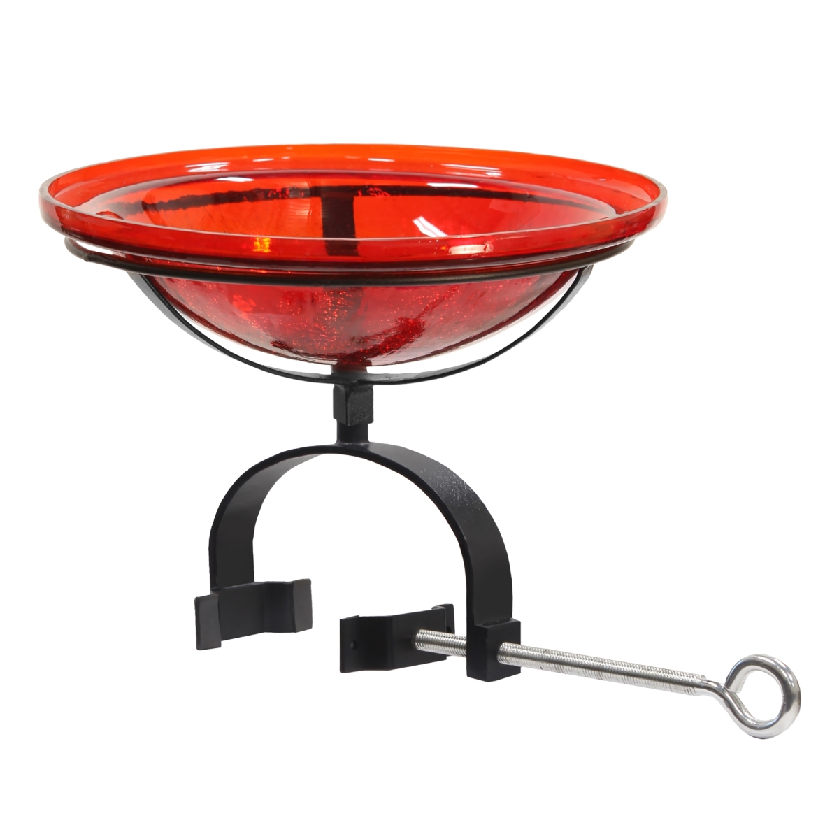 Achla CGB-09R-OR2 12 in. Red Crackle Birdbath - Over Rail Bracket