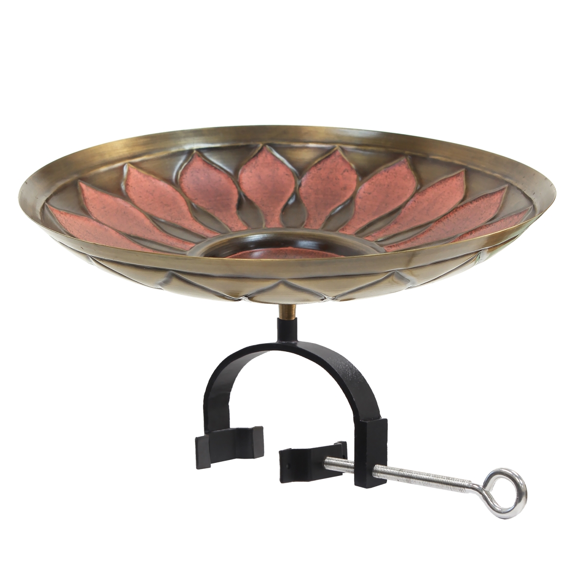 Picture of Achla BB-09R-OR2 Red African Daisy Birdbath - Over Rail Bracket&#44; Brass - Antique & Patina Finish