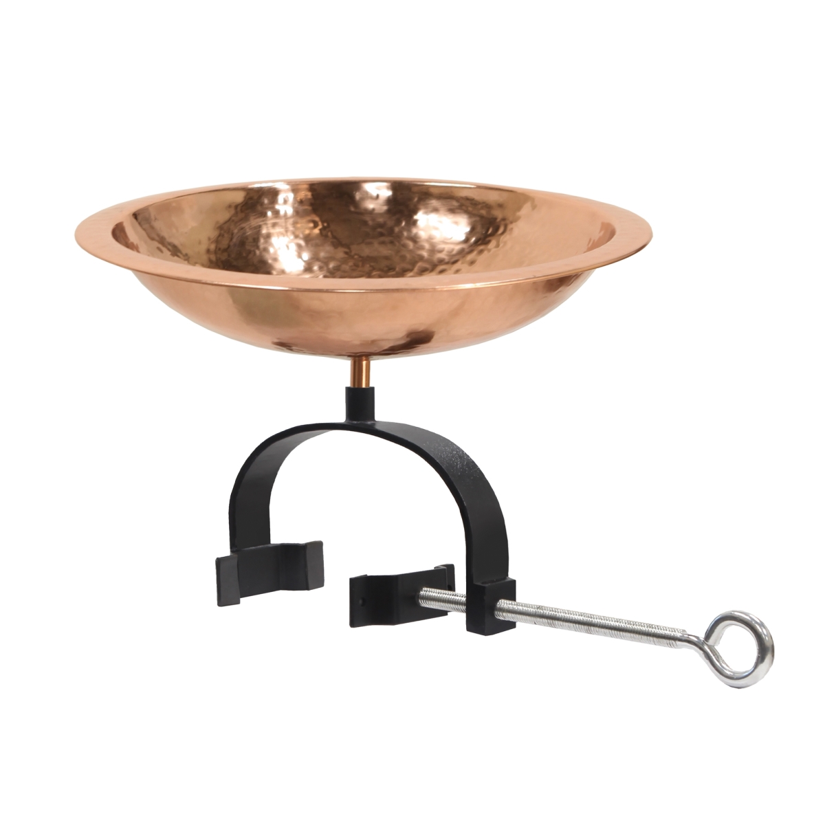 Picture of Achla BBHC-01T-OR2 Hammered Copper Birdbath with Rim - Over Rail Bracket&#44; Brass - Polished Copper Plated