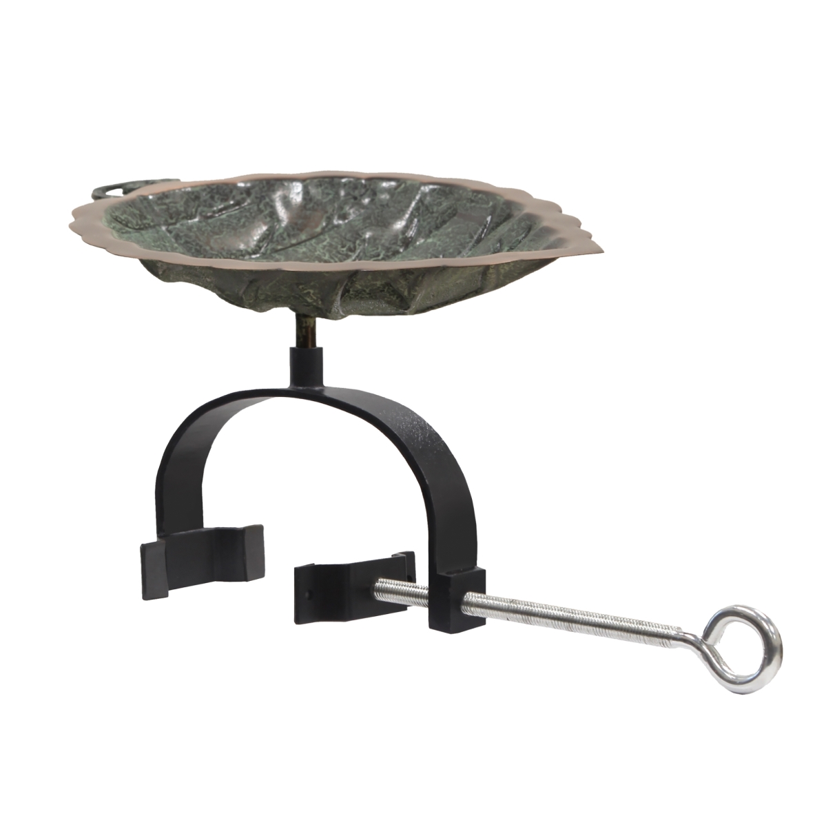 Picture of Achla BB-04-OR2 Aspen Leaf Birdbath - Over Rail Bracket&#44; Wrought Iron - Black Powdercoat Finish
