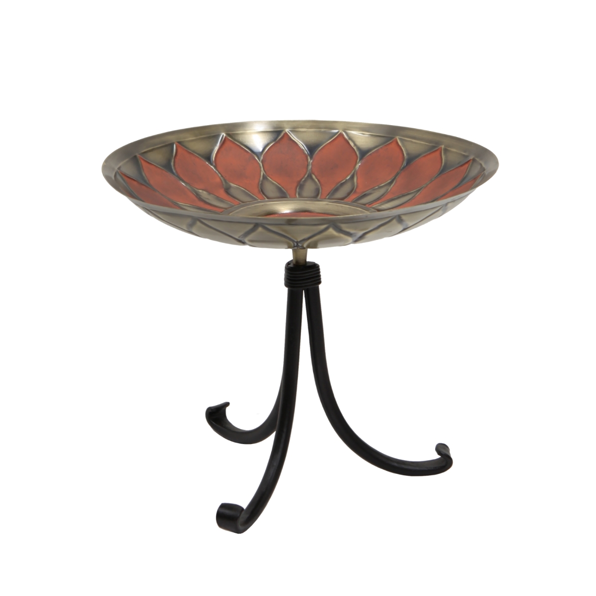 Picture of Achla BB-09R-TR2 Red African Daisy Birdbath - Tripod Stand&#44; Brass - Antique & Patina Finish