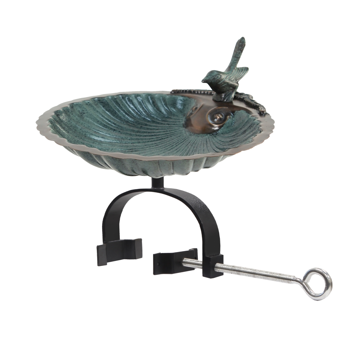 Picture of Achla BBM-01-OR2 Scallop Shell Birdbath - Over Rail Bracket&#44; Brass & Aluminum - Antique Brass Plated