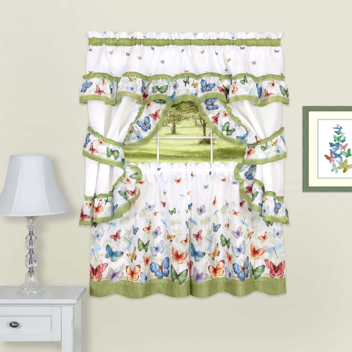 Picture of Achim BUCS24GR12 57 x 24 in. Butterflies Printed Cottage Window Curtain Set, Green