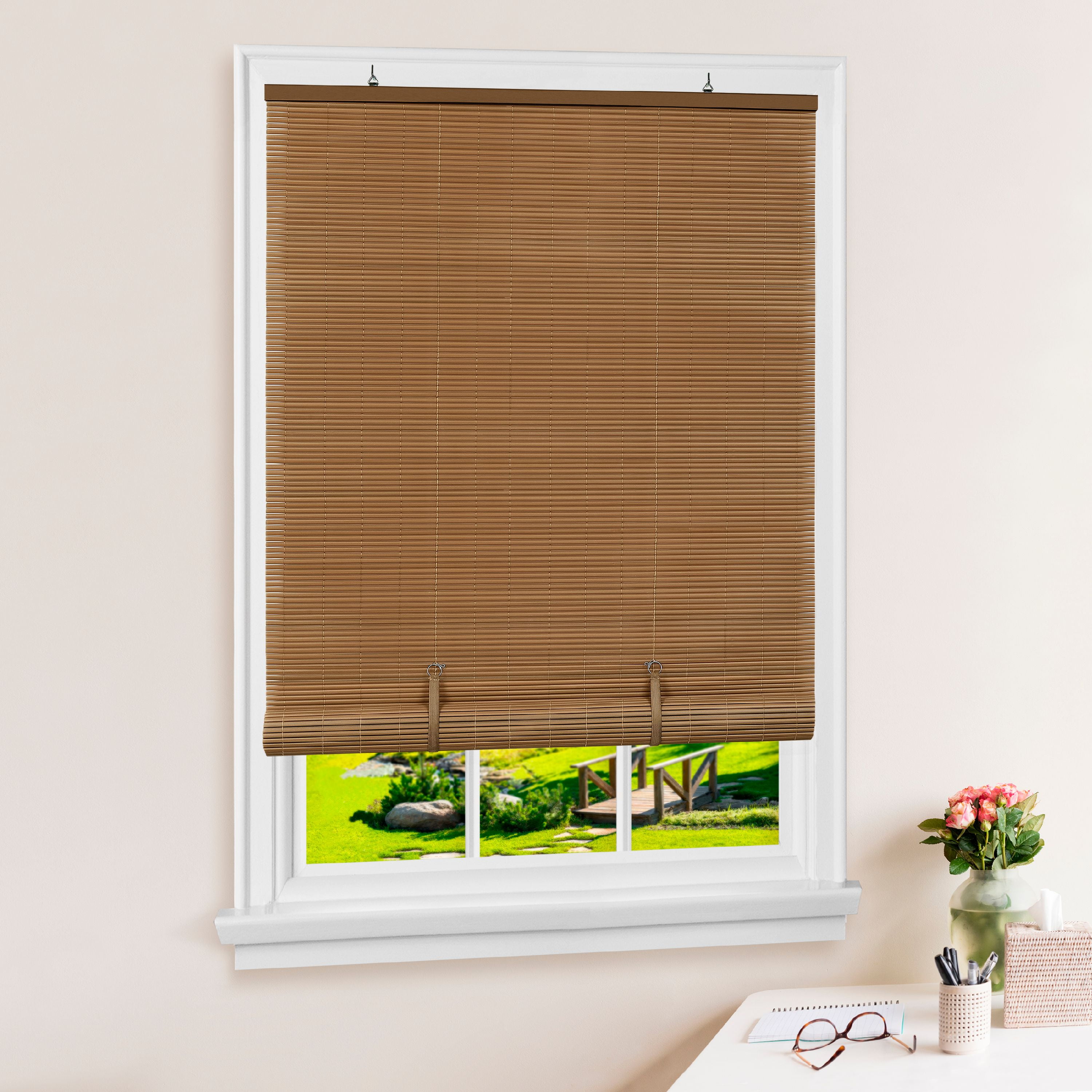 Picture of Achim SOCO72WD06 72 x 72 in. Cordless Solstice Vinyl Roll-Up Blind, Woodtone