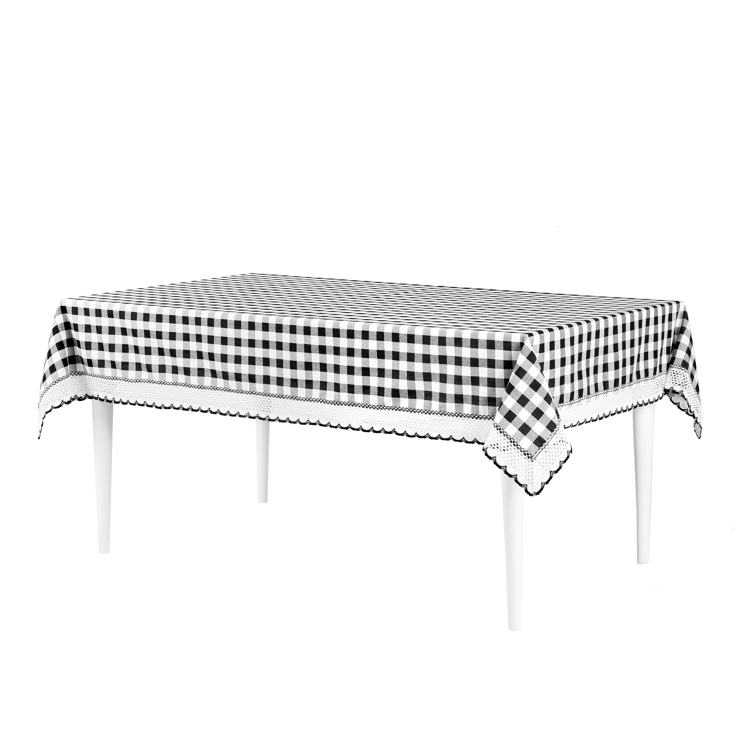 Picture of Achim BCTC84BW24 60 x 84 in. Buffalo Check Rectangle Tablecloth with Macram Trim&#44; Black & White