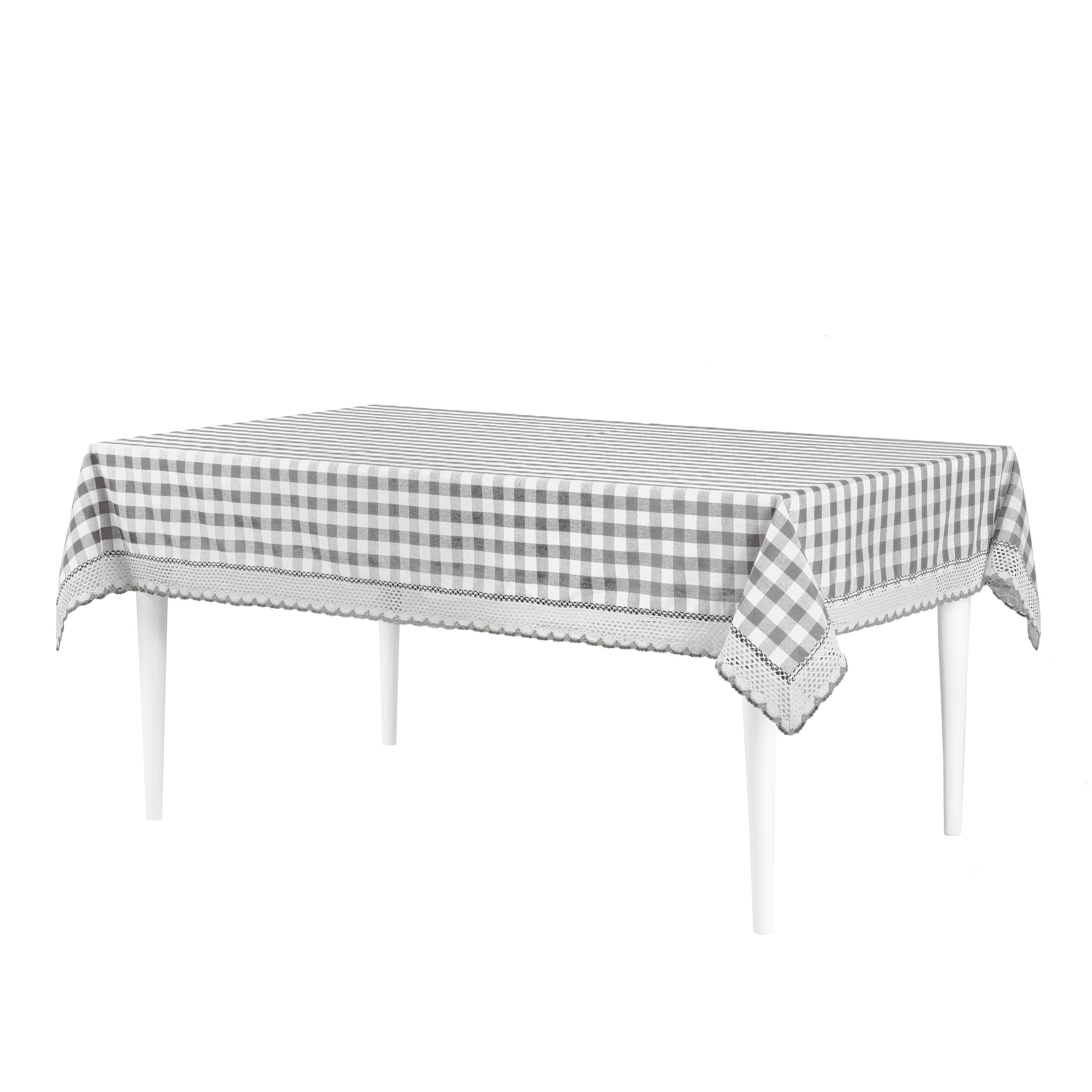 Picture of Achim BCTC84GY24 60 x 84 in. Buffalo Check Rectangle Tablecloth with Macram Trim, Grey