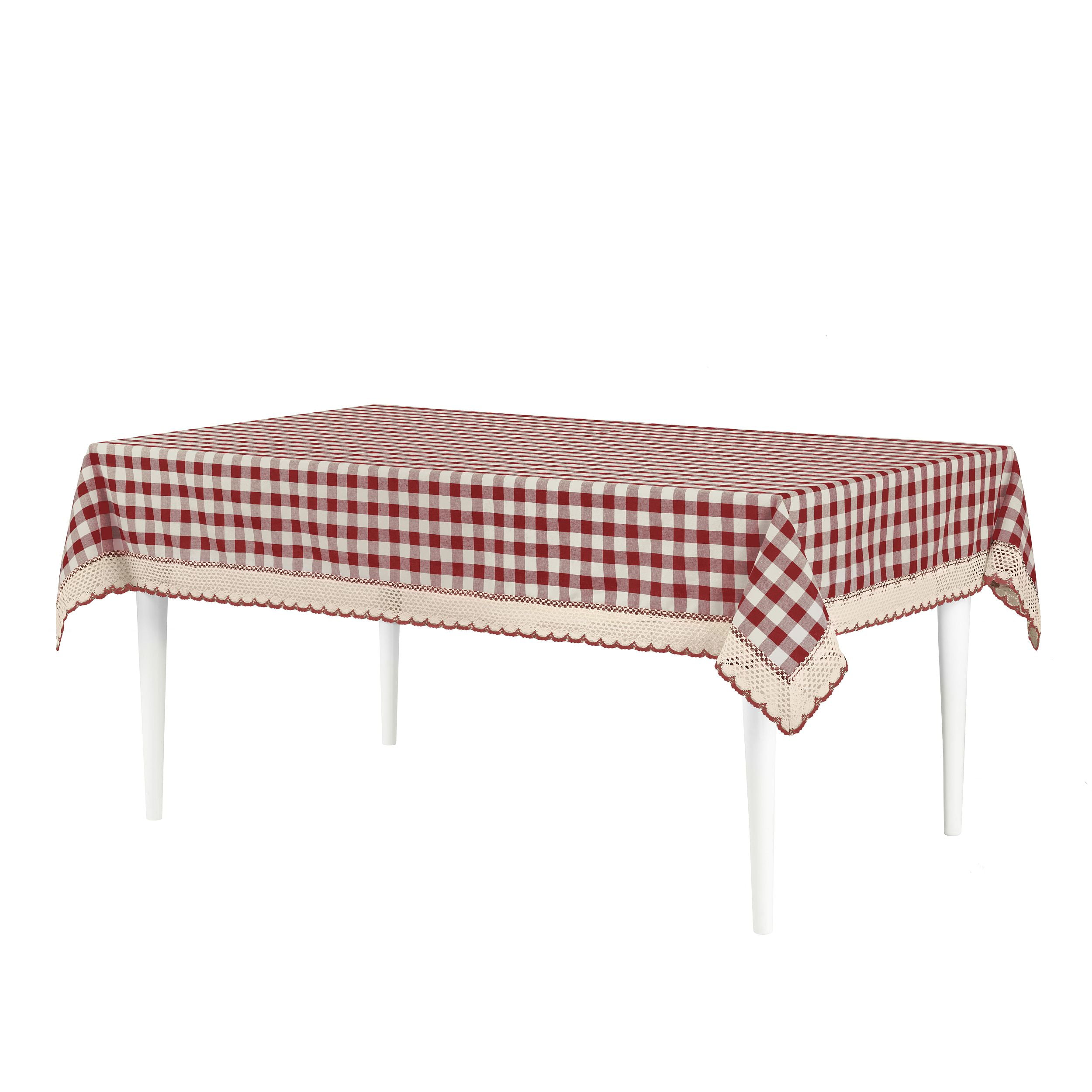 Picture of Achim BCT120BU24 60 x 120 in. Buffalo Check Tablecloth with Macram Trim Burgundy