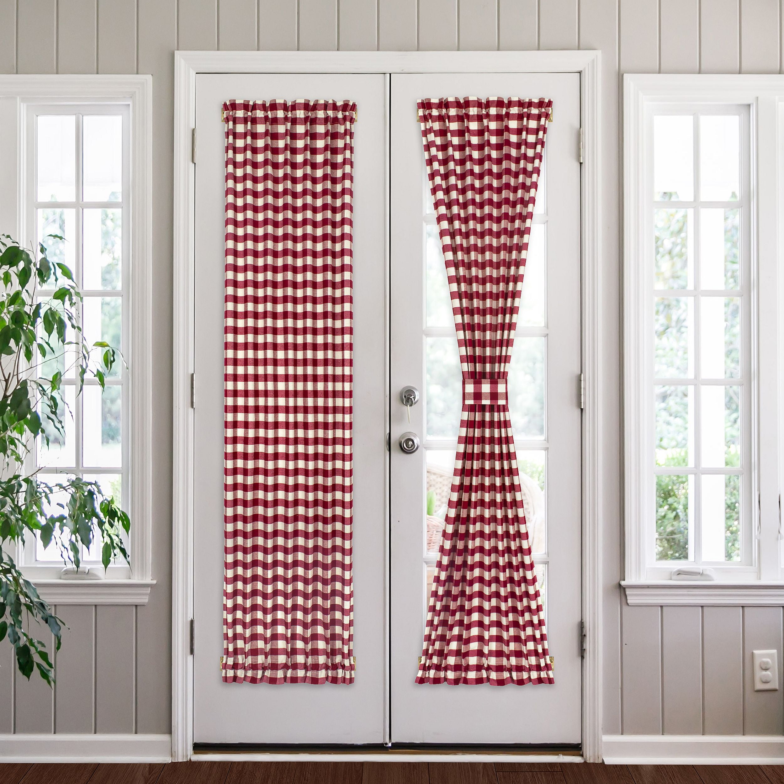 Picture of Achim BC25X72BU6 25 x 72 in. Polyester Light Filtering Rod Pocket Buffalo Check Curtain Panel&#44; Burgundy