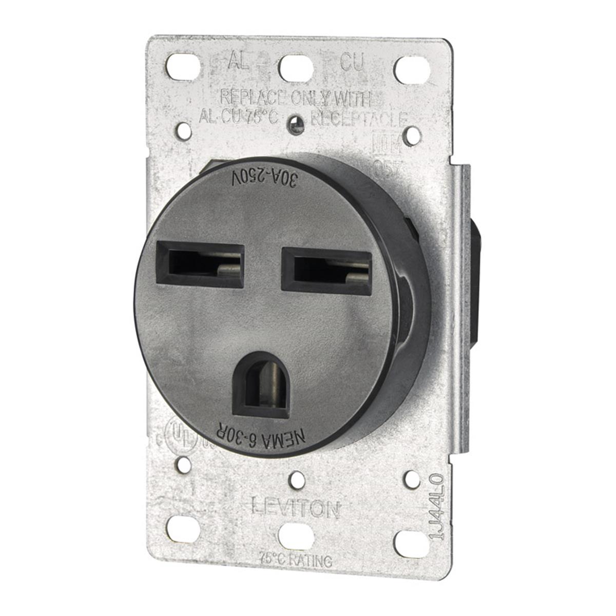 30A 250V 2-Pole Flush Mount Shallow Single Outlet Black