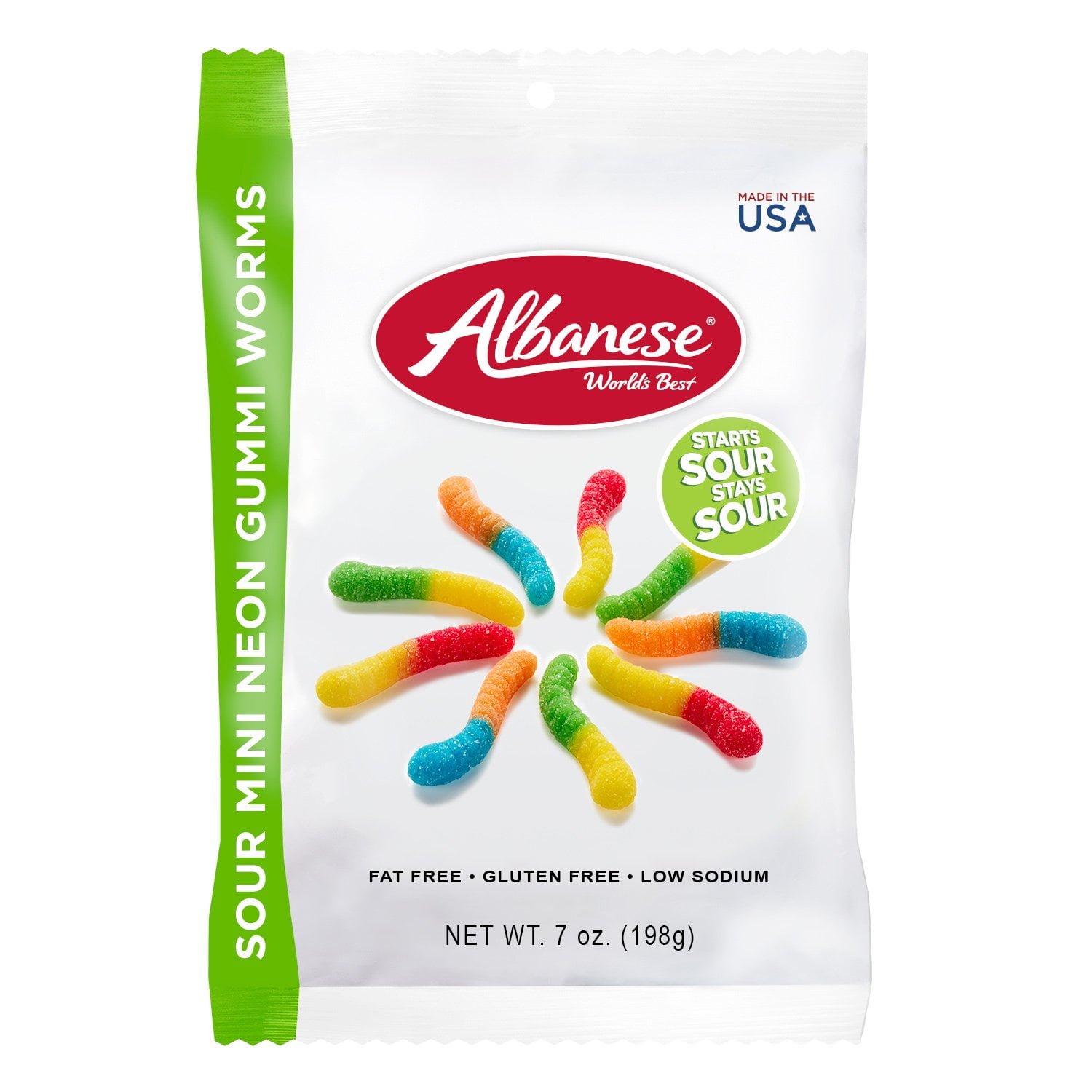Picture of Albanese 9437229 7 oz Mini Neon Worms 5 Sour Fruit Flavors Gummi Candy - pack of 12