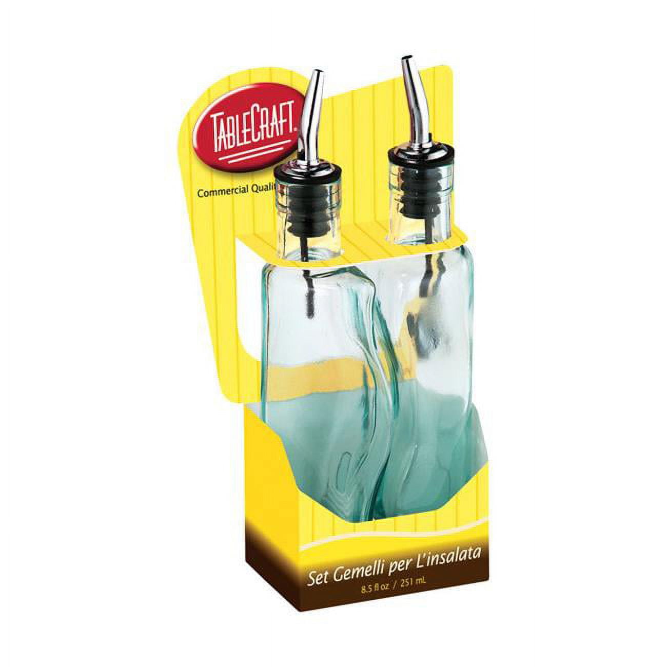 Picture of Tablecraft 6505523 17 oz Oil &amp; Vinegar Set with Pourer  Glass &amp; Steel - Clear