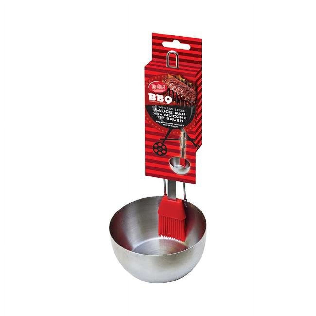 Picture of Tablecraft 6505648 BBQ Brush &amp; Sauce Pan  Stainless Steel &amp; Silicone - Red &amp; Silver