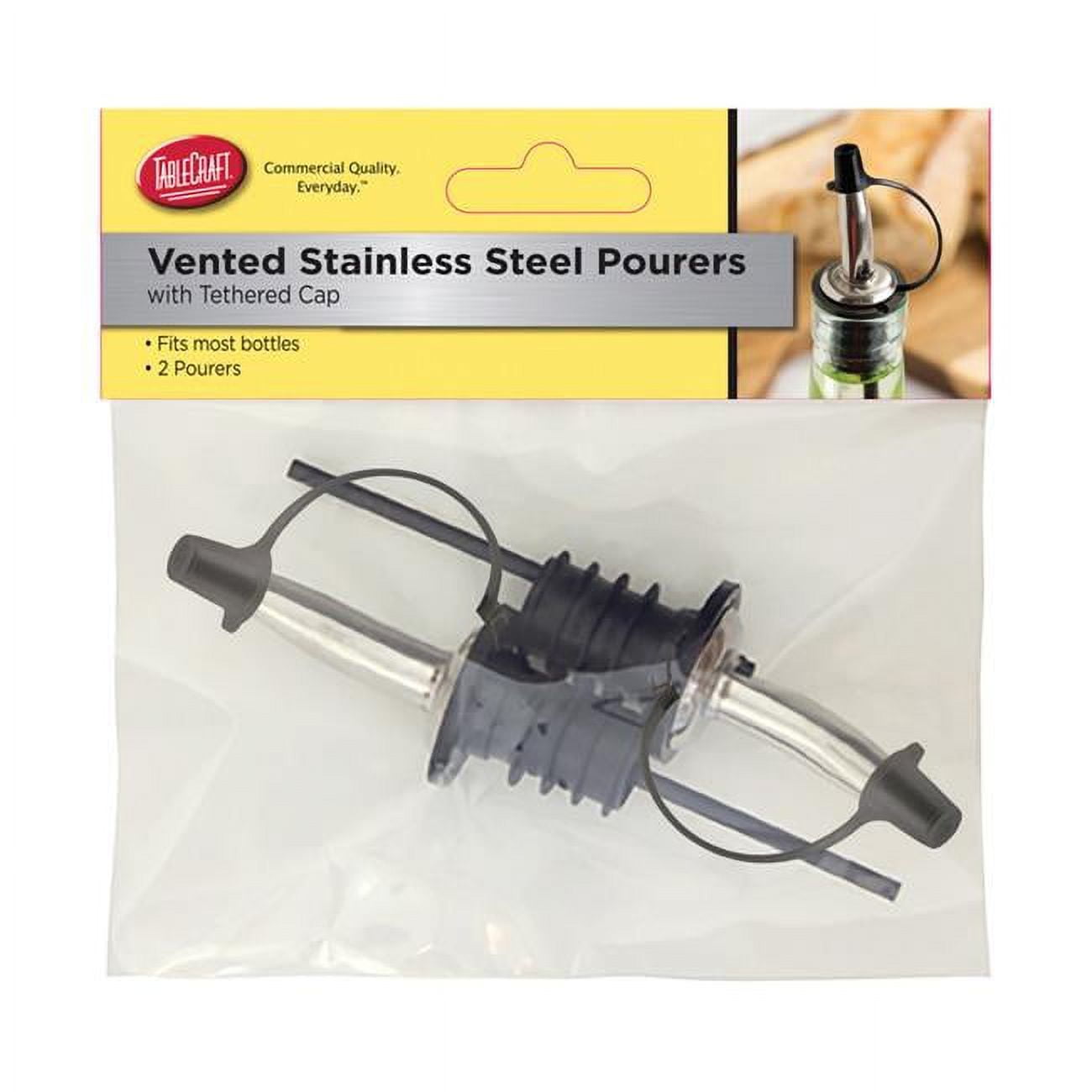 Picture of Tablecraft 6505572 Vented Bottle Pourer with Cap  Stainless Steel &amp; Plastic - Silver &amp; Black