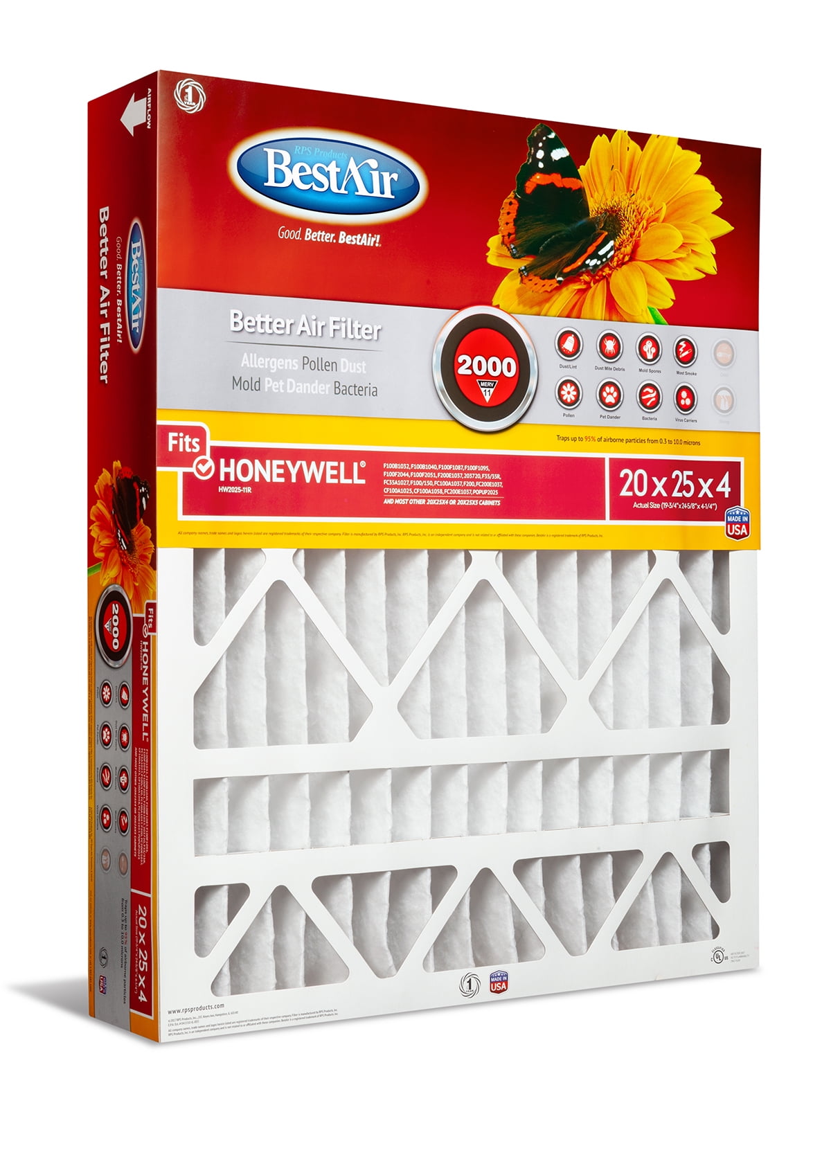 4766101 20 x 25 x 4 in. Pleated Air Filter- pack of 3 -  Bestair, HW2025-11R