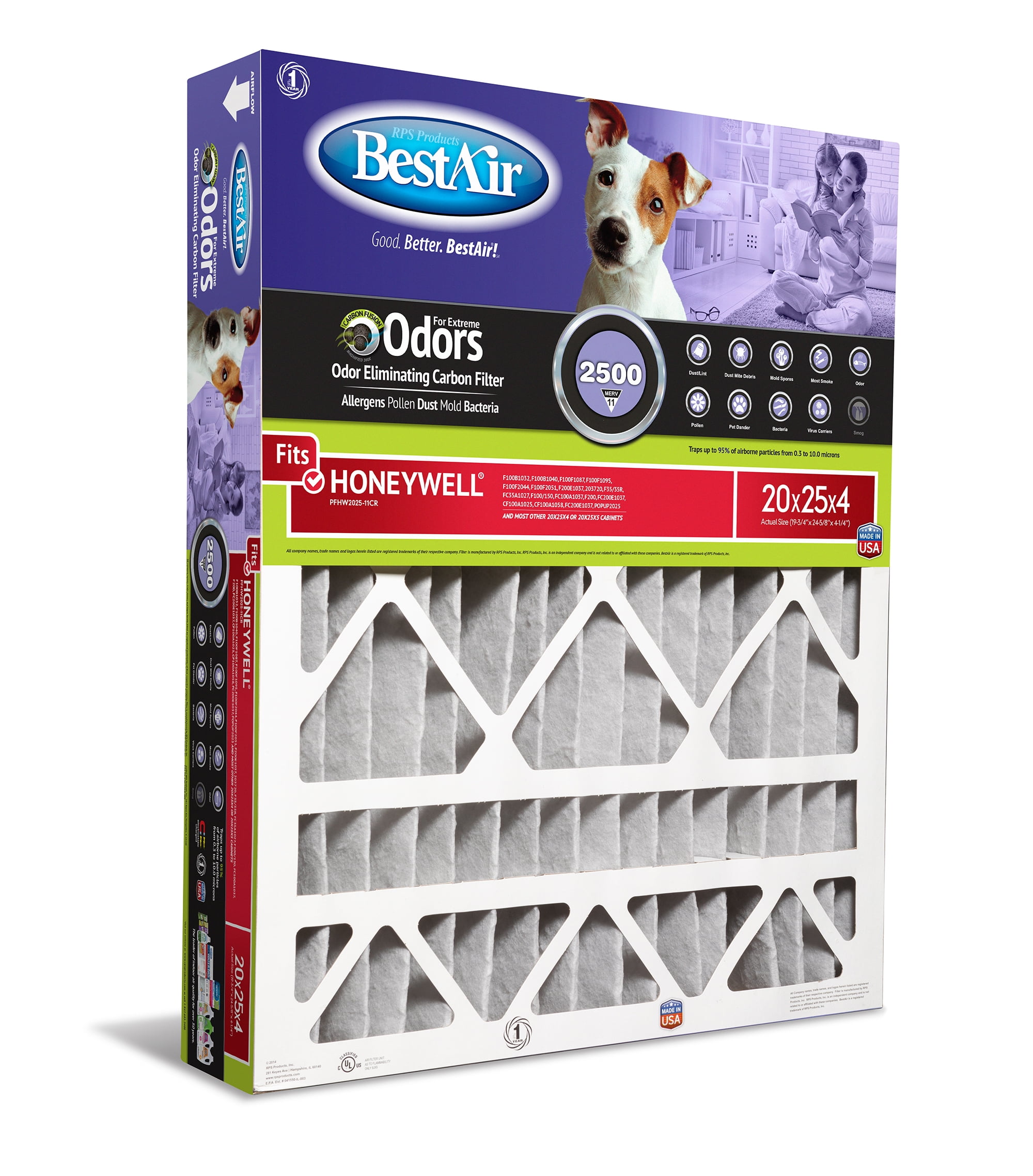 4766192 20 x 25 x 4 in. Pleated Air Filter- pack of 3 -  Bestair, PFHW2025-11CR