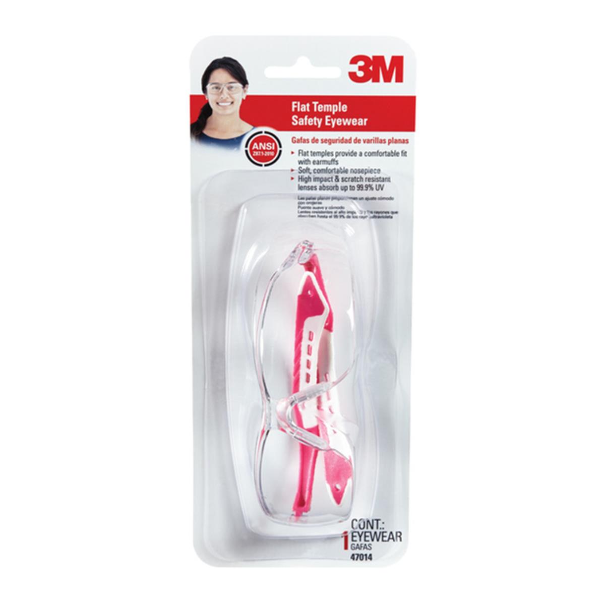 Picture of 3M 2580306 Multi-Purpose Flat Temple Safety Glasses Clear Lens White &amp; Pink Frame- pack of 6