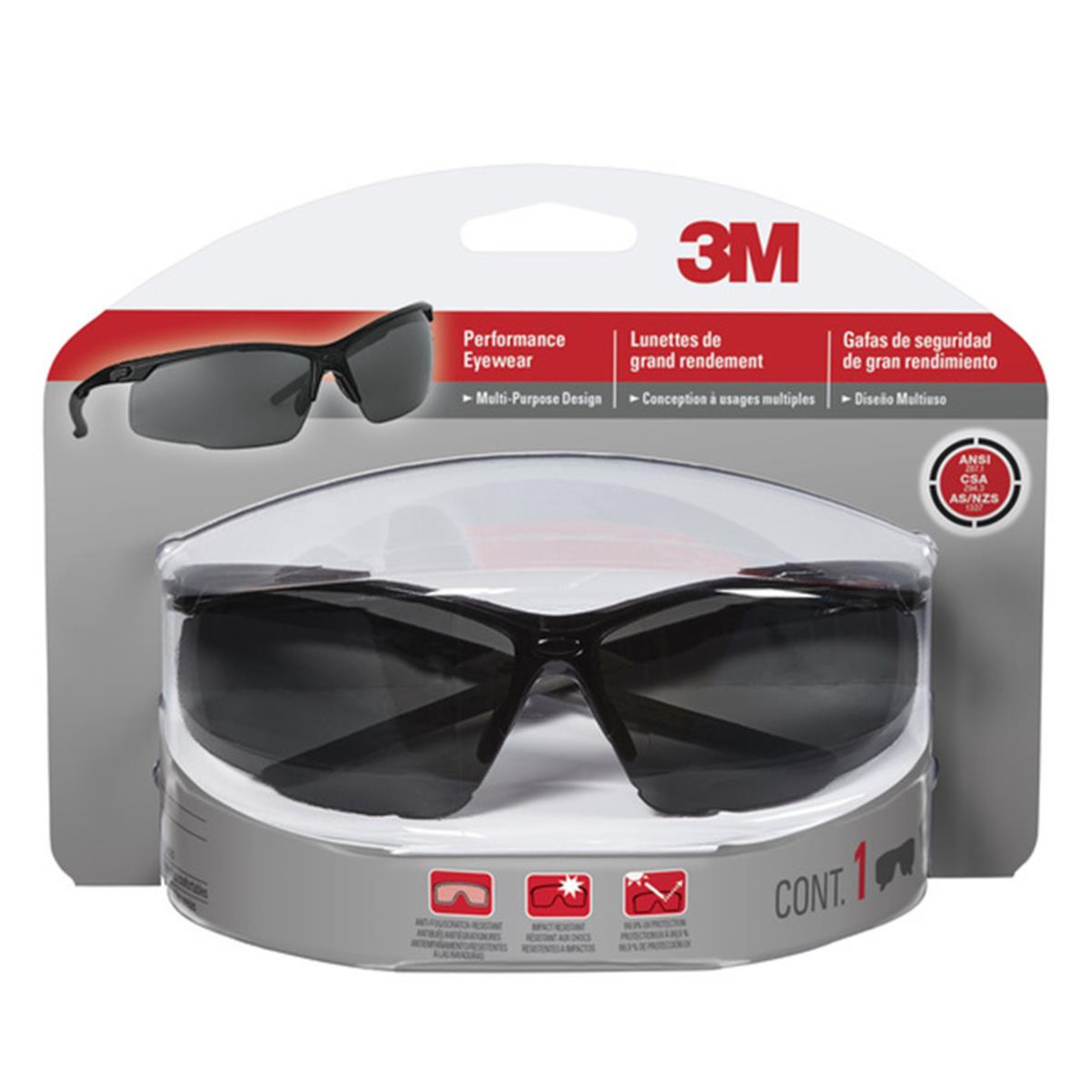 Picture of 3M 2580132 Multi-Purpose Safety Glasses Antifog Gray Lens Black Frame