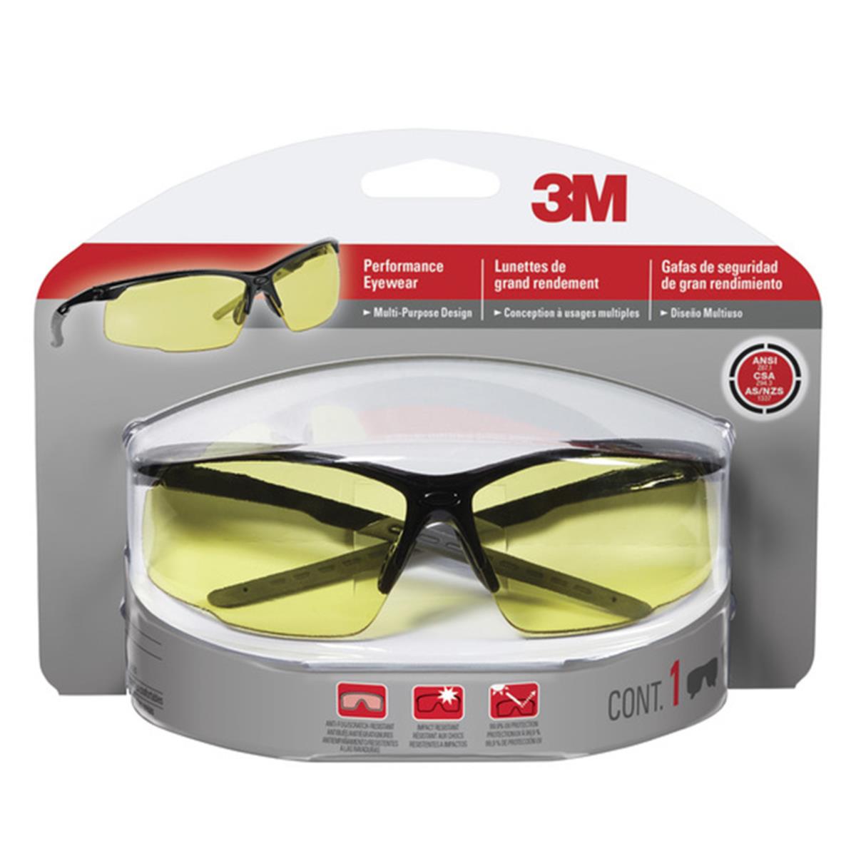 Picture of 3M 2579969 Multi-Purpose Safety Glasses Antifog Amber Lens Black Frame- pack of 4