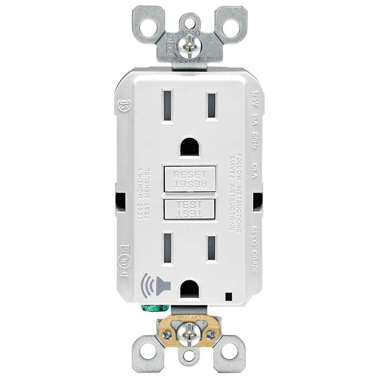15A - 125V 5-15R Audible GFCI Receptacle - White