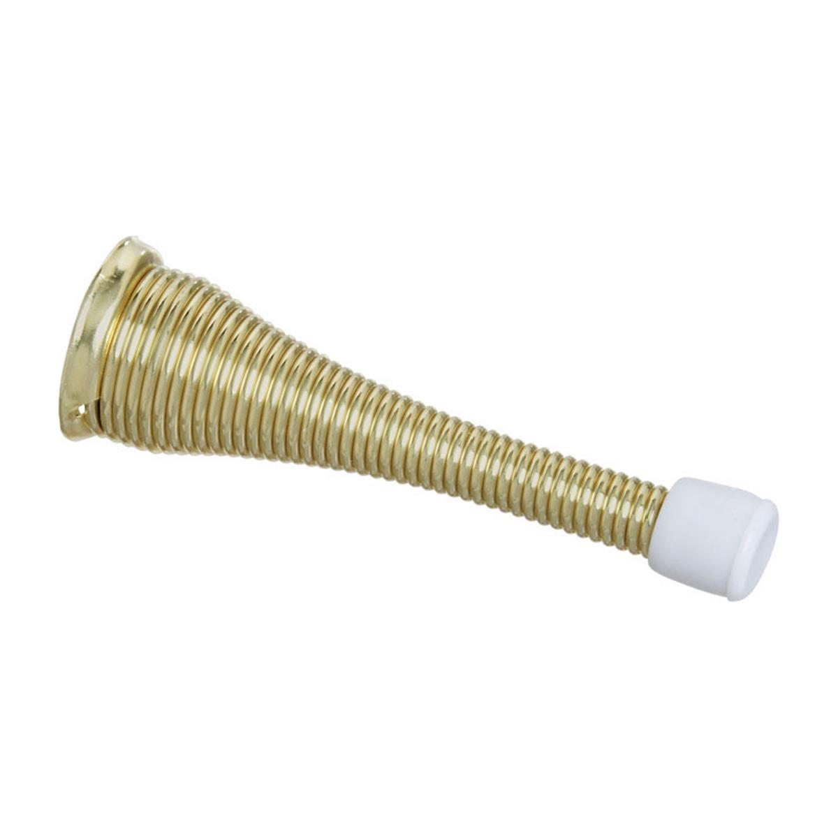 5708235 3 in. Steel with Rubber Tip Spring Door Stop, Bright Brass