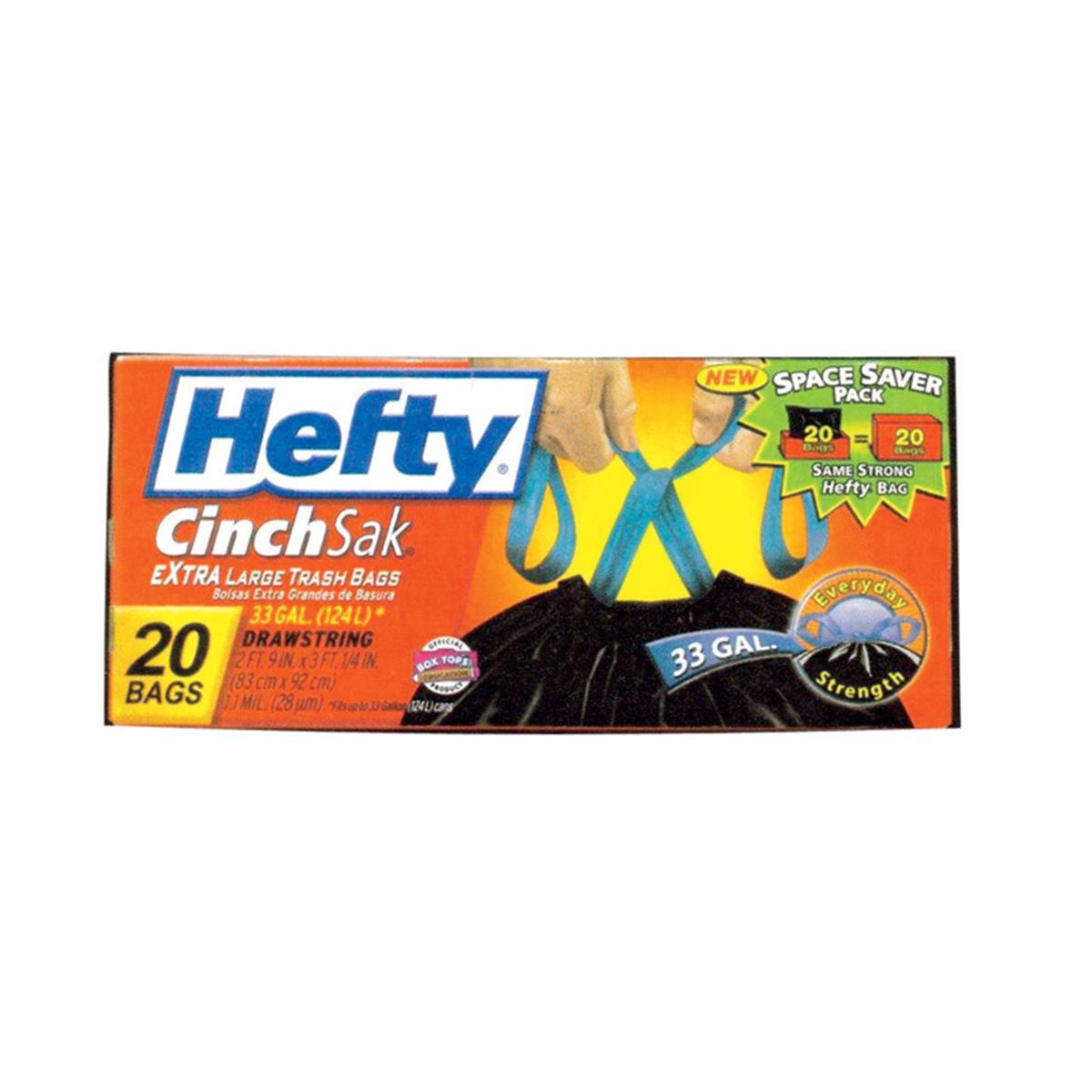 6109383 Hefty CinchSak 33 gal Trash Bags Drawstring - 20 Count pack of 6