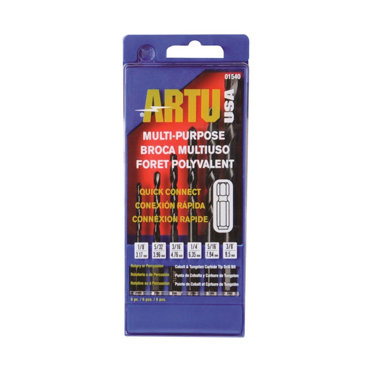 Picture of Artu 2497295 6 Piece Carbide Tipped Quick-Change Hex Shank Drill Bit Set, Assorted Size