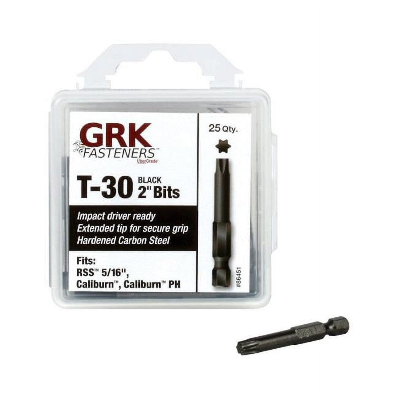 Picture of GRK Fasteners 2824753 T-30 x 2 in. Star Carbon Steel 0.25 in. Hex Shank Impact Power Bit - 25 Piece