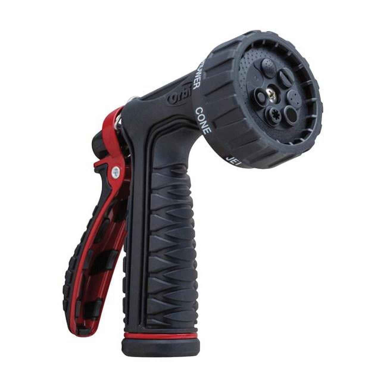 Orbit Irrigation  7 Pattern Metal Hose Nozzle with Rear Trigger Control, Black & Red
