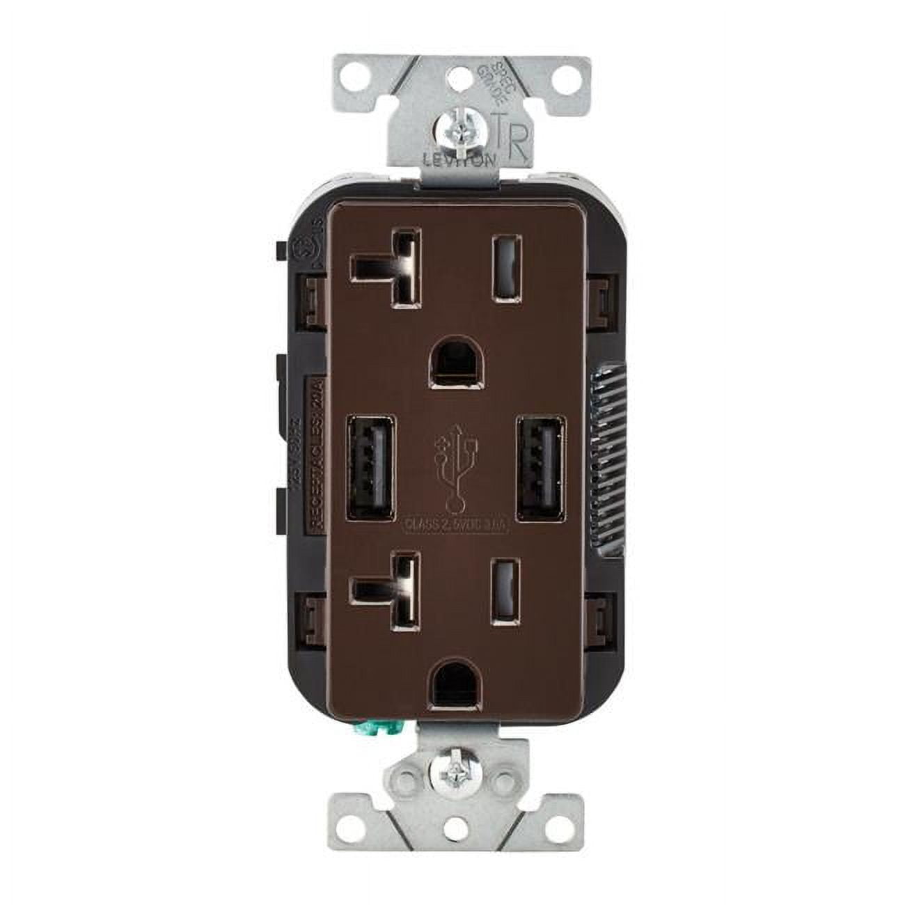 Decora 20 amp 125 V Brown Outlet & USB Charger with 5-20R Nema - Leviton 3829876