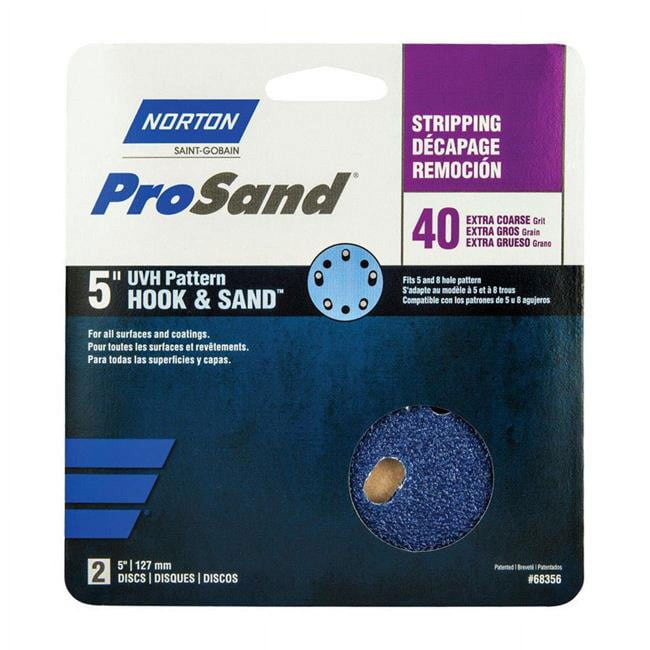 Picture of Norton 1918119 ProSand 5 in. Ceramic Blend Hook & Loop 5 & 8 Hole UVH Stripping Disc&#44; 40 Grit Extra Coarse - Pack of 2