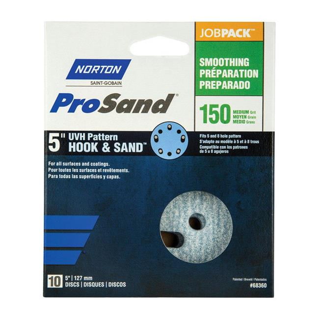 1918598 ProSand 5 in. Ceramic Blend Hook & Loop 5 & 8 Hole UVH Smoothing Disc, 150 Grit Medium - Pack of 10 -  Norton