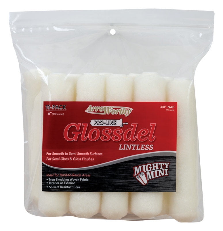Glossdel 0.38 x 6 in. Mini Paint Roller Cover for Smooth to Semi-Smooth Surfaces - White - Pack of 10