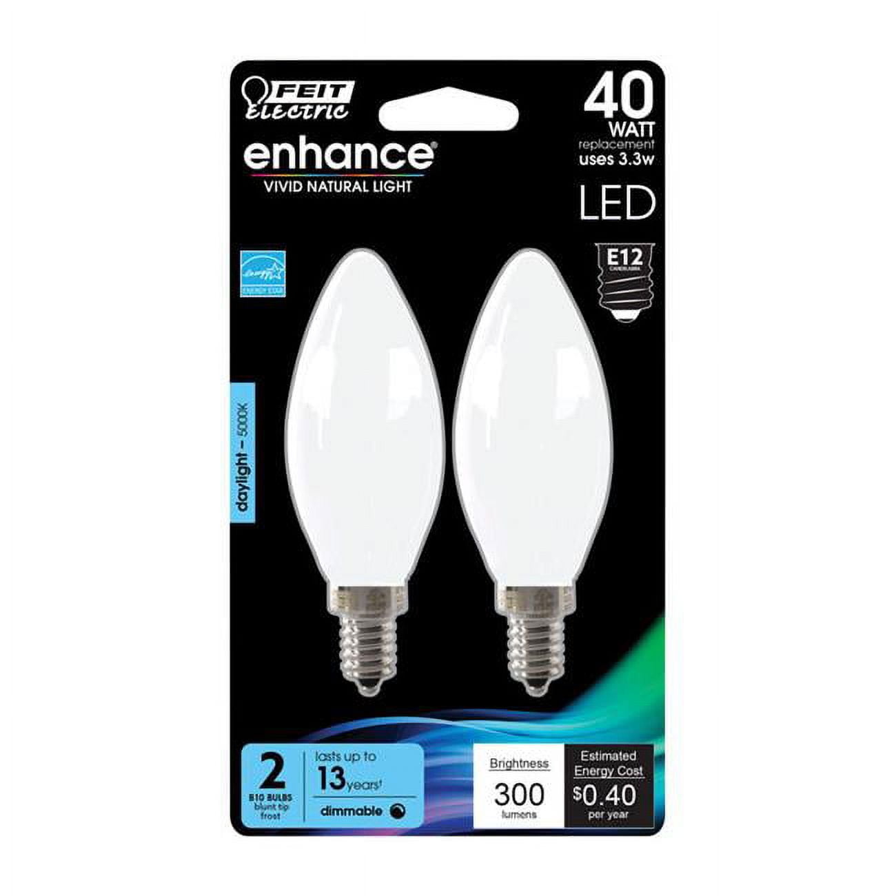 Feit Enhance B10 E12 (Candelabra) Filament LED Bulb Daylight 40 Watt Equivalence 2 pk