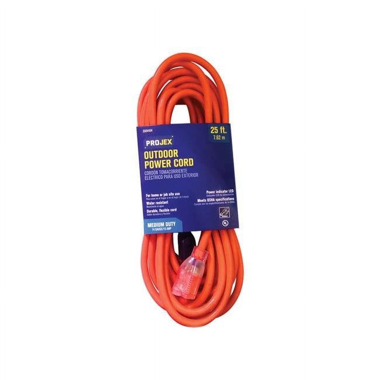 SJTW Extension Cord, 14 AWG, Indoor/Outdoor, 14/3, 1 Outlets, Orange, PVC, 25 ft
