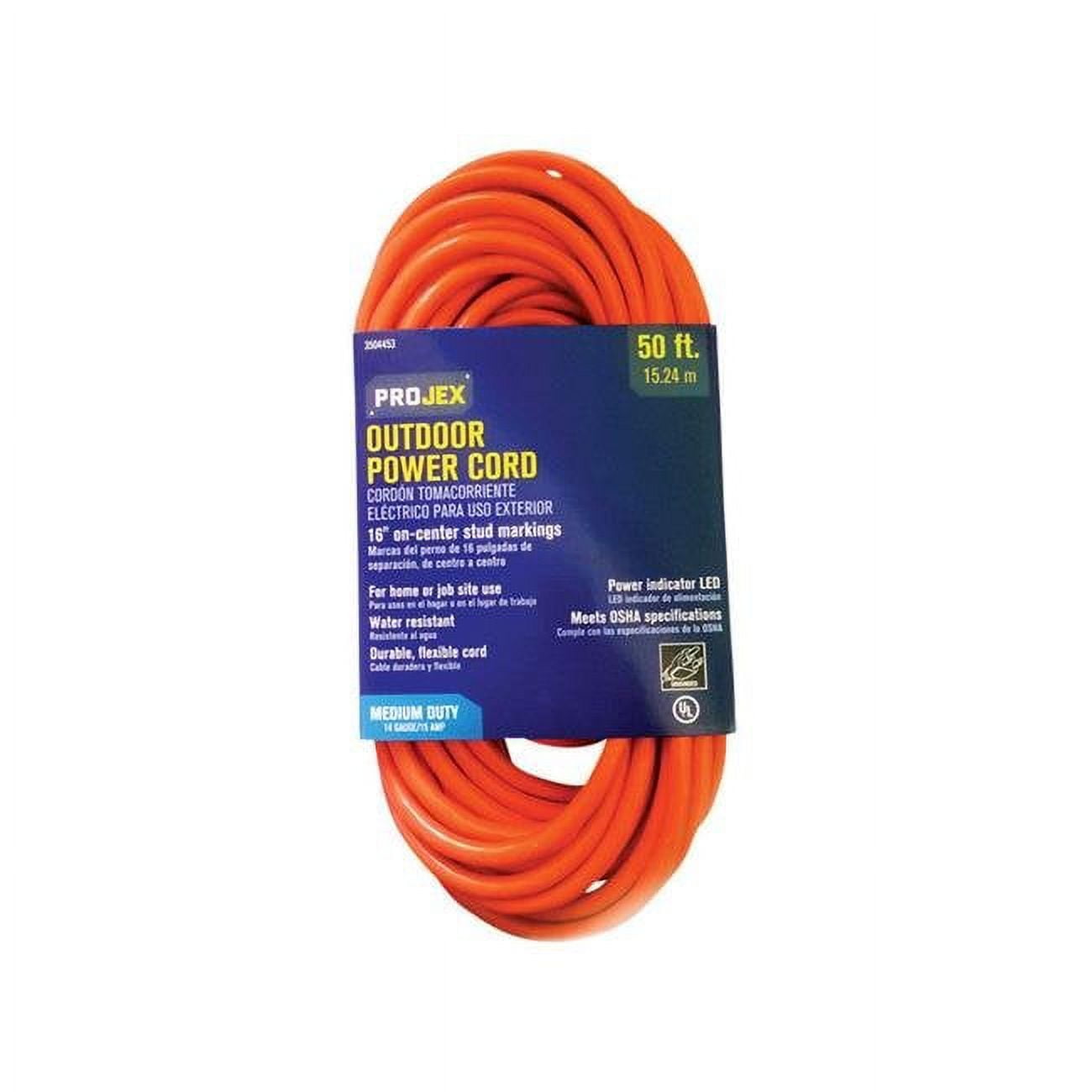 SJTW Extension Cord, 14 AWG, Indoor/Outdoor, 14/3, 1 Outlets, Orange, PVC, 50 ft