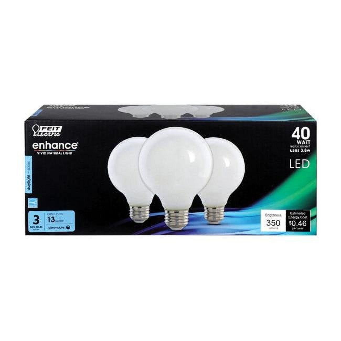 Feit Enhance G25 E26 (Medium) Filament LED Bulb Daylight 40 Watt Equivalence 3 pk